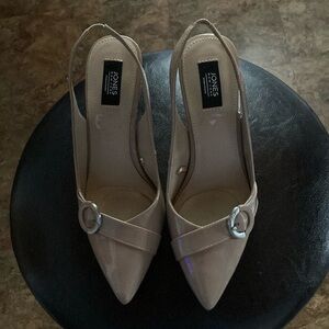 Taupe sling back heels.